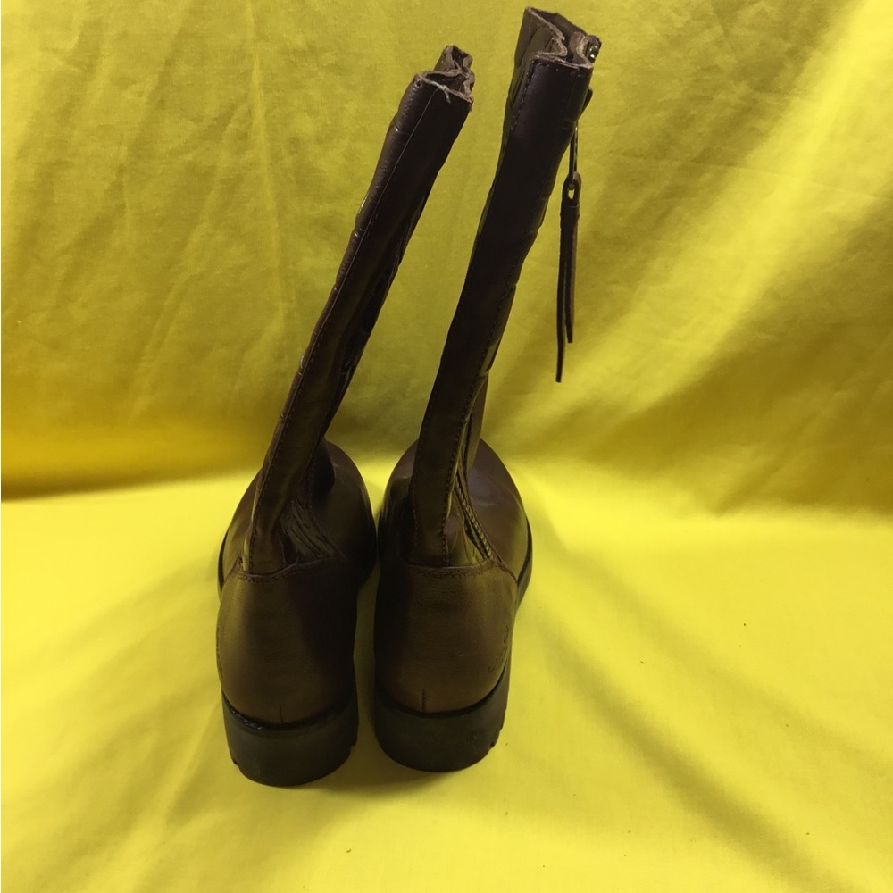 Coach Brown Leather Valentine Mid-Calf Logo-Embossed Boot with Gold-Zip SZ 8 - Picture 4 of 12